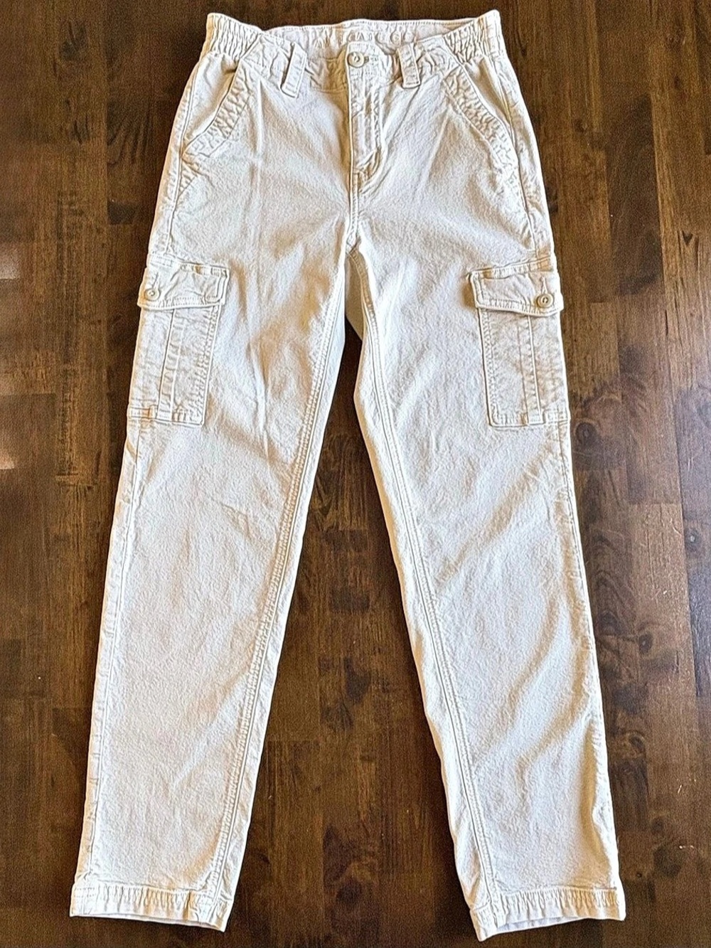 American Eagle High Rise Stretch Cargo Pants Cream Tan Size 2 Regular